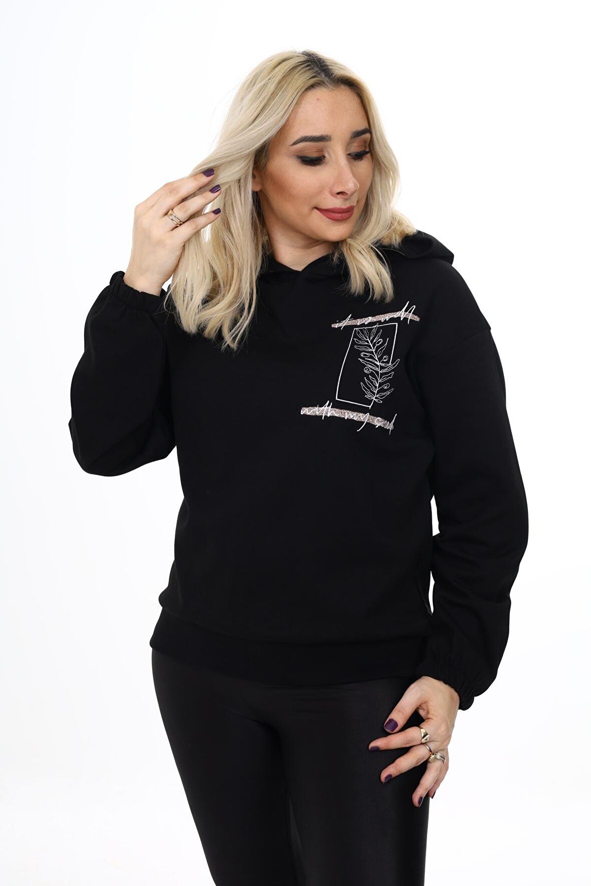 Nakışlı Sweatshirt Siyah