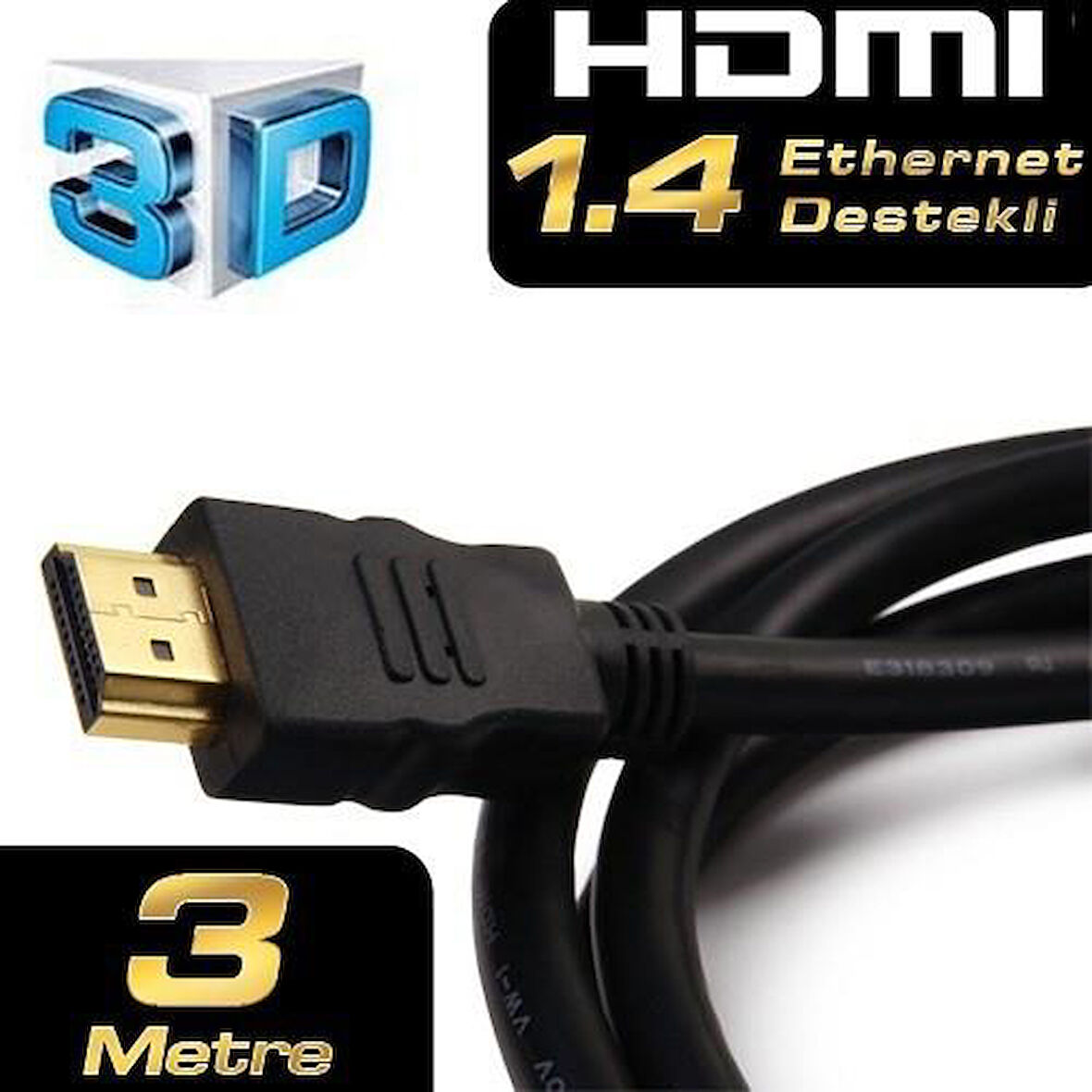 DARK 3m HDMI v1.4 4K / 3D ve Ağ Destekli Altın Uçlu  Kablo