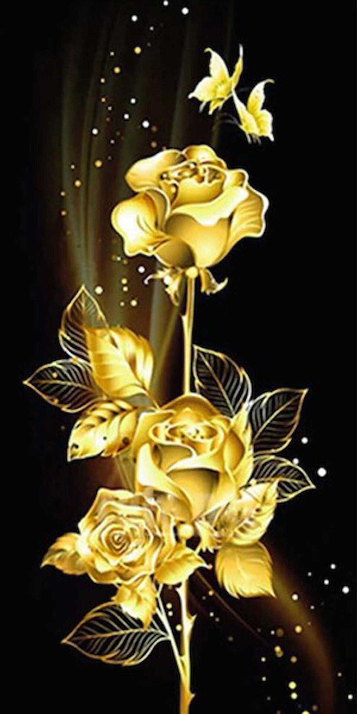 Movas Sanat Altın'dan Güller ve Kelebekler Elmas Mozaik Tablo / Kristal Tablo 25 x 50cm E20201280M
