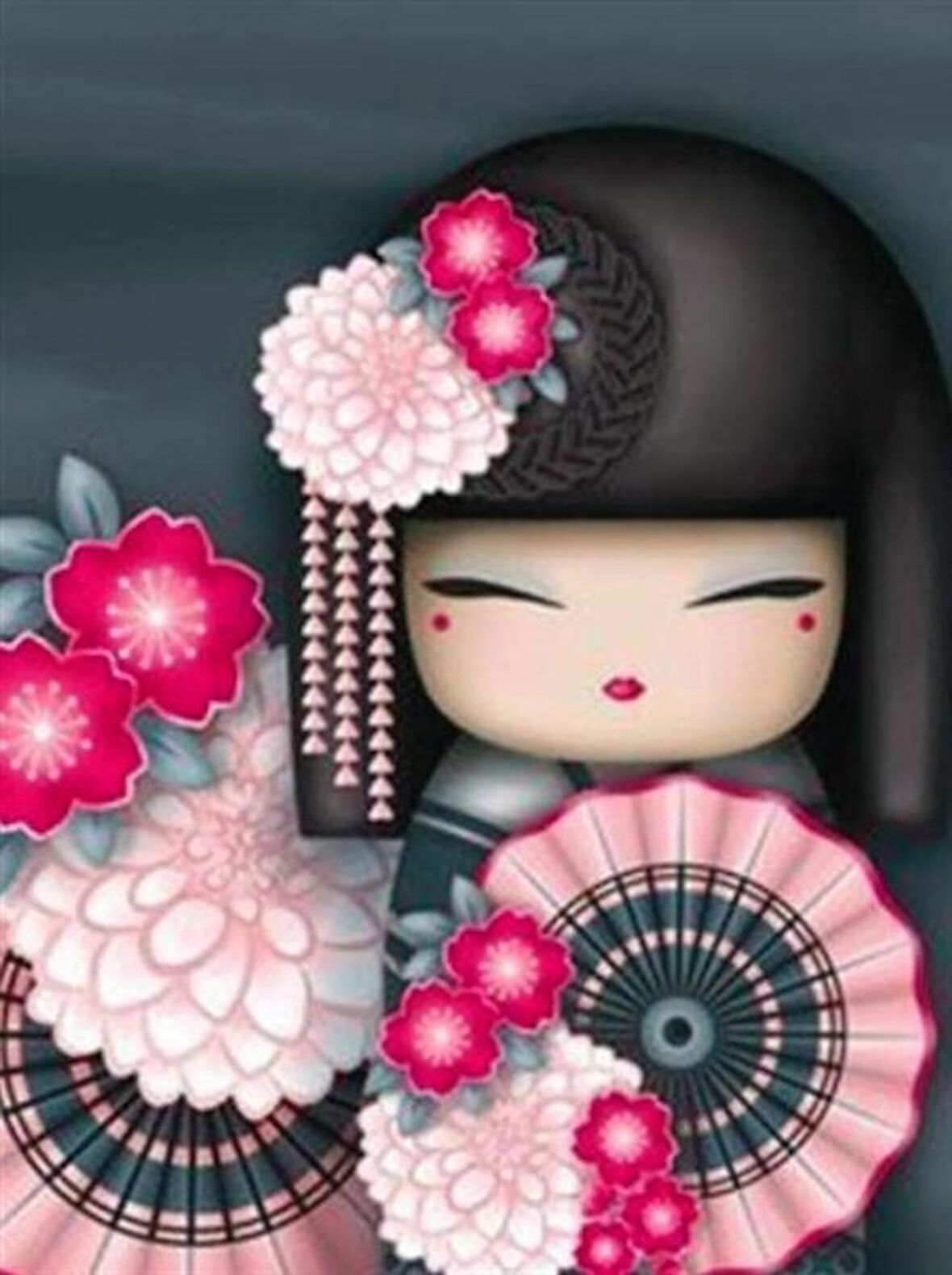 Movas Sanat Bir Japon Kızı, Kiraz Çiçekleri Elmas Mozaik Tablo / Mozaik Puzzle 35 x 50cm E20201381M