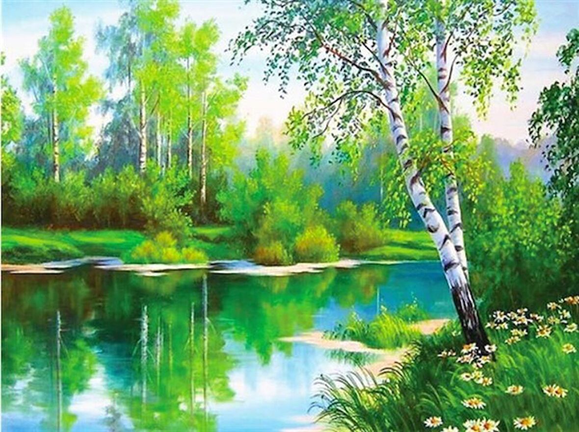 Movas Sanat Papatyalar ve Güzel Bir Orman Elmas Mozaik Tablo / Mozaik Puzzle 60 x 45cm E2020-1447-M