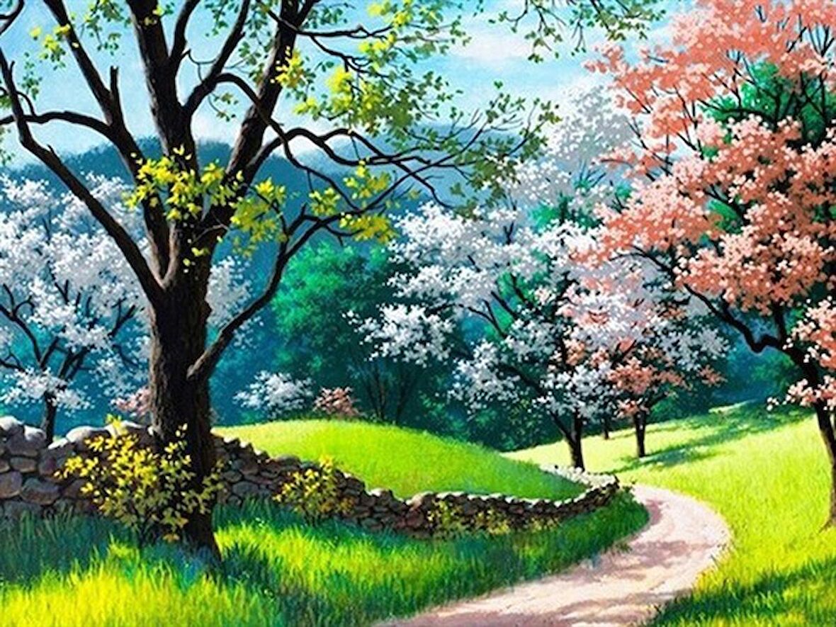 Movas SanatÇiçekli Bir Patika Elmas Mozaik Tablo / Hobi / Mozaik Puzzle 50 x 40 cm E2020-1484-M
