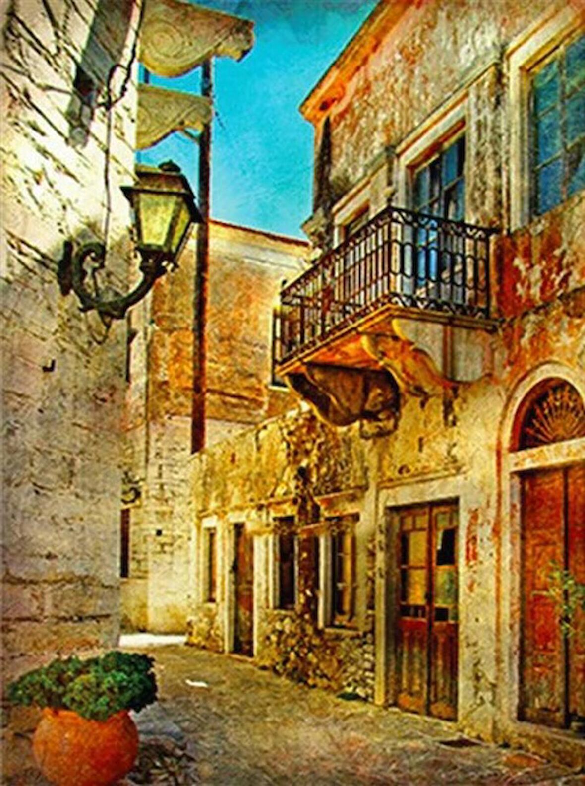 Movas Sanat Sokak Arası Manzarası Elmas Mozaik Tablo / Hobi / Mozaik Puzzle 40x55cm E20201646M