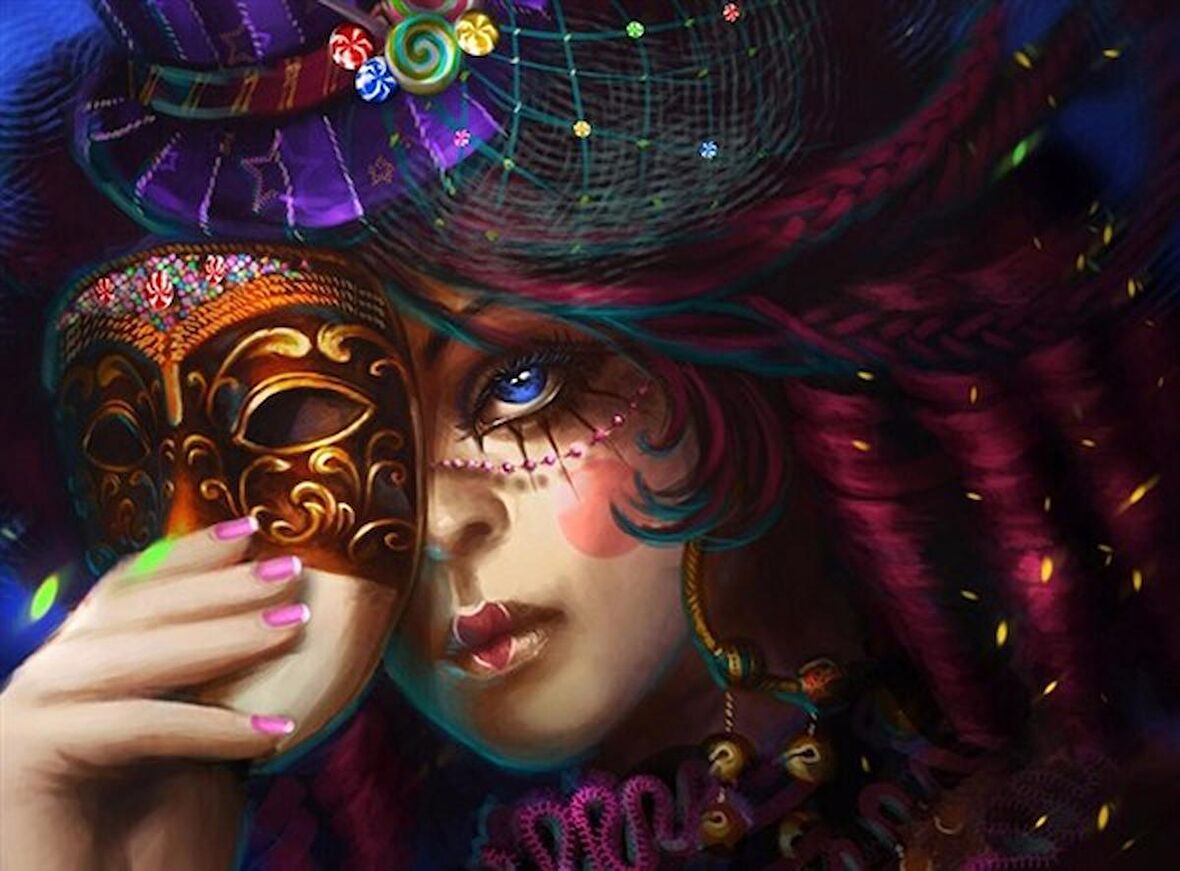 Movas Sanat Venedik Maskesiyle Mavi Gözlü Kadın Elmas Mozaik Tablo/Mozaik Puzzle 55x40cm E20201662M