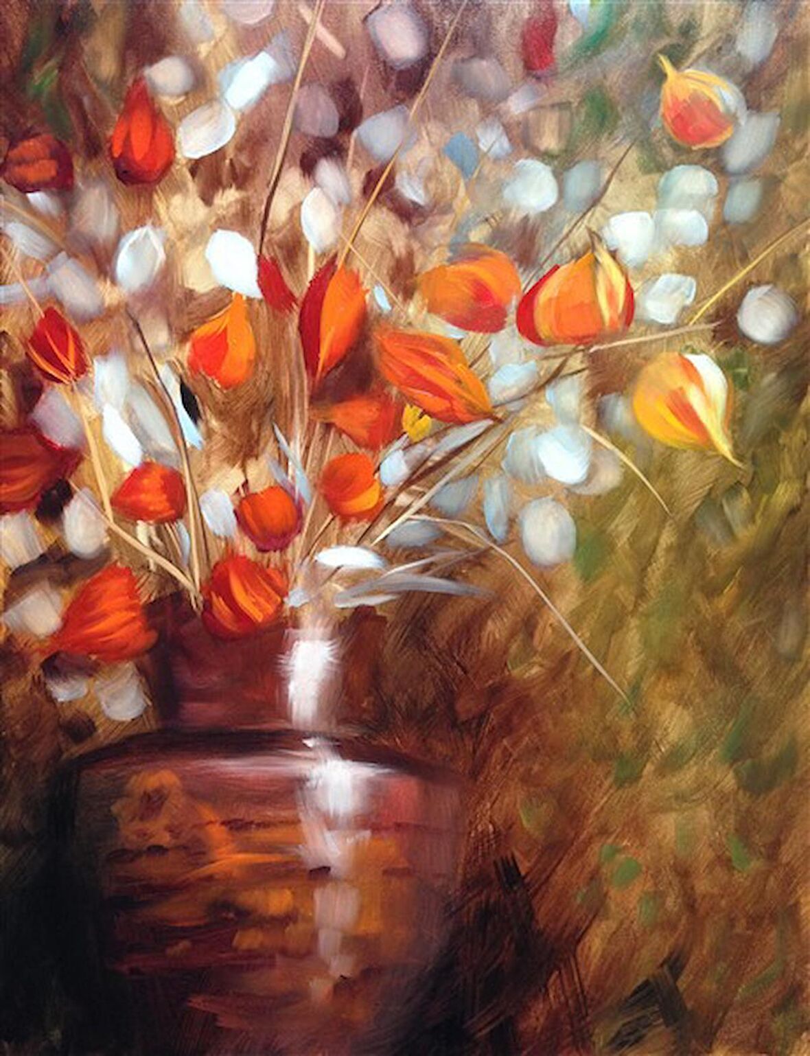 Movas Sanat Çin Fener Çiçekleri Elmas Mozaik Tablo / Boncuk İşleme 40x50cm E20201766M