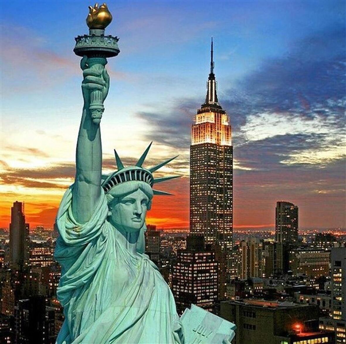 Movas Sanat Özgürlük Heykeli ve New York Elmas Mozaik Tablo / Kristal Tablo 50x50cm E20201939M
