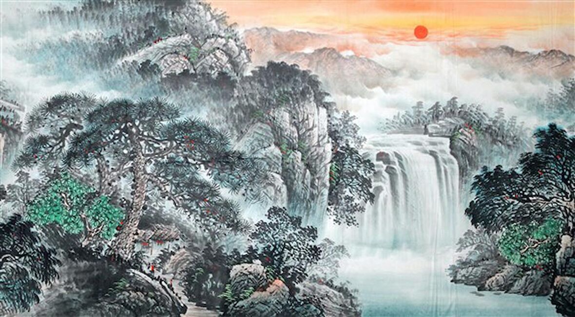 Movas Sanat Dağ ve Şelale Manzarası  Elmas Mozaik Tablo / Boncuk İşleme 60x40cm E20202057M