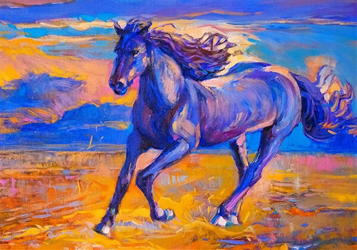 Movas Sanat Renkli Koşan At Elmas Mozaik Tablo / Kristal Tablo 50x35cm E20202328M
