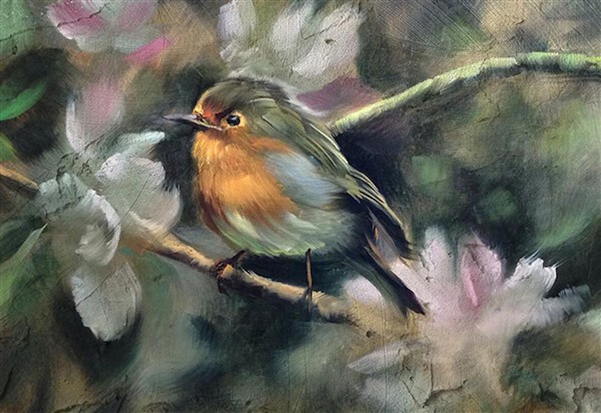 Movas Sanat Robin Kuşu Elmas Mozaik Tablo / Elmas Mozaik 50x35cm E20202334M