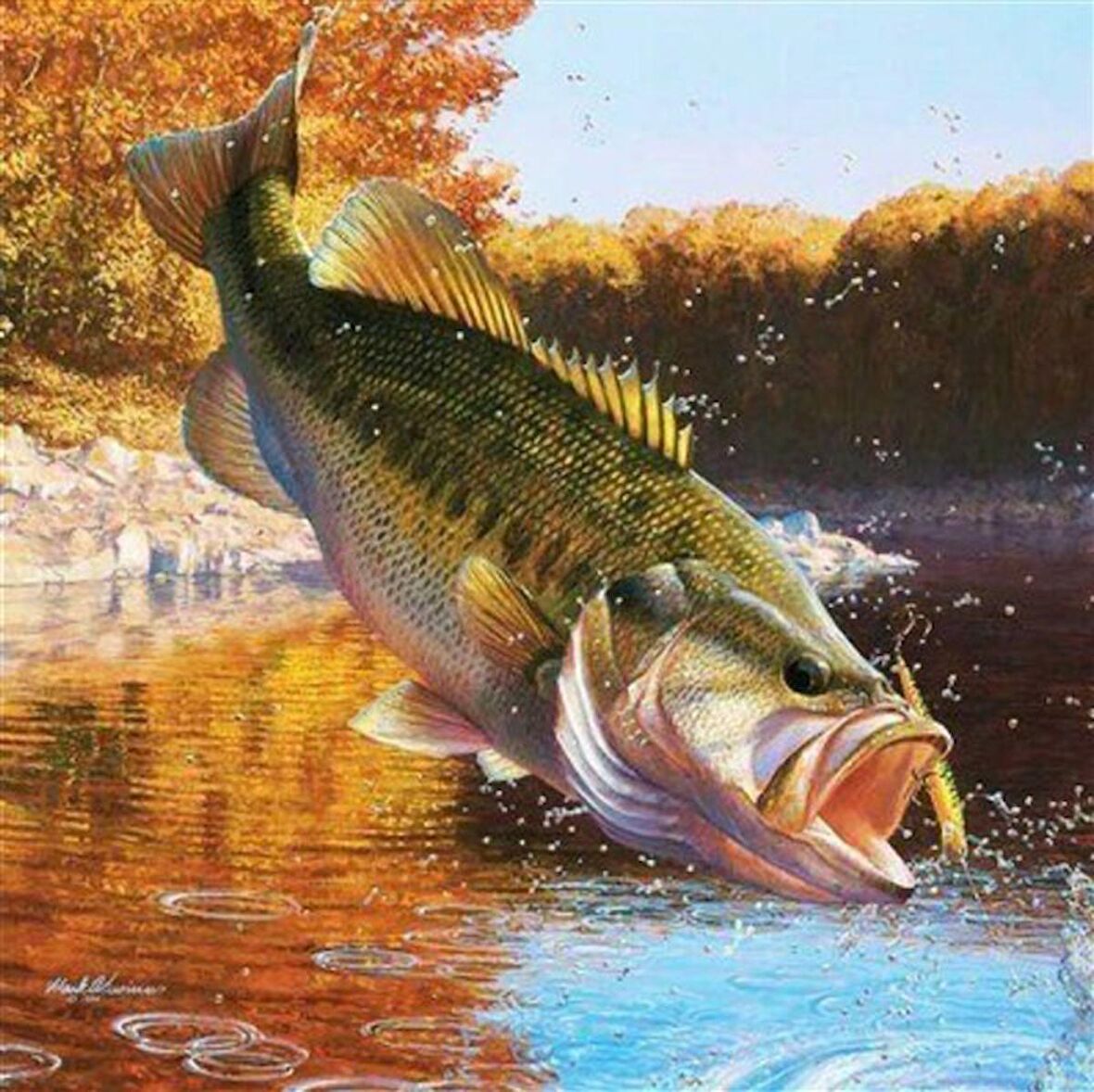 Movas Sanat Büyük Balık Küçük Balığı Yer Elmas Mozaik Tablo / Kristal Tablo 50x50cm E20202495M