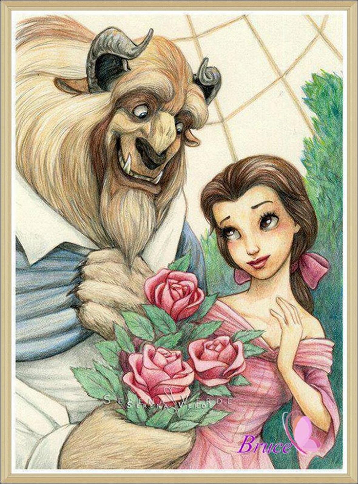 Movas Sanat Boğa ve Güzel Bir Kız Elmas Mozaik Tablo / Elmas Mozaik 45x60cm E20202578M