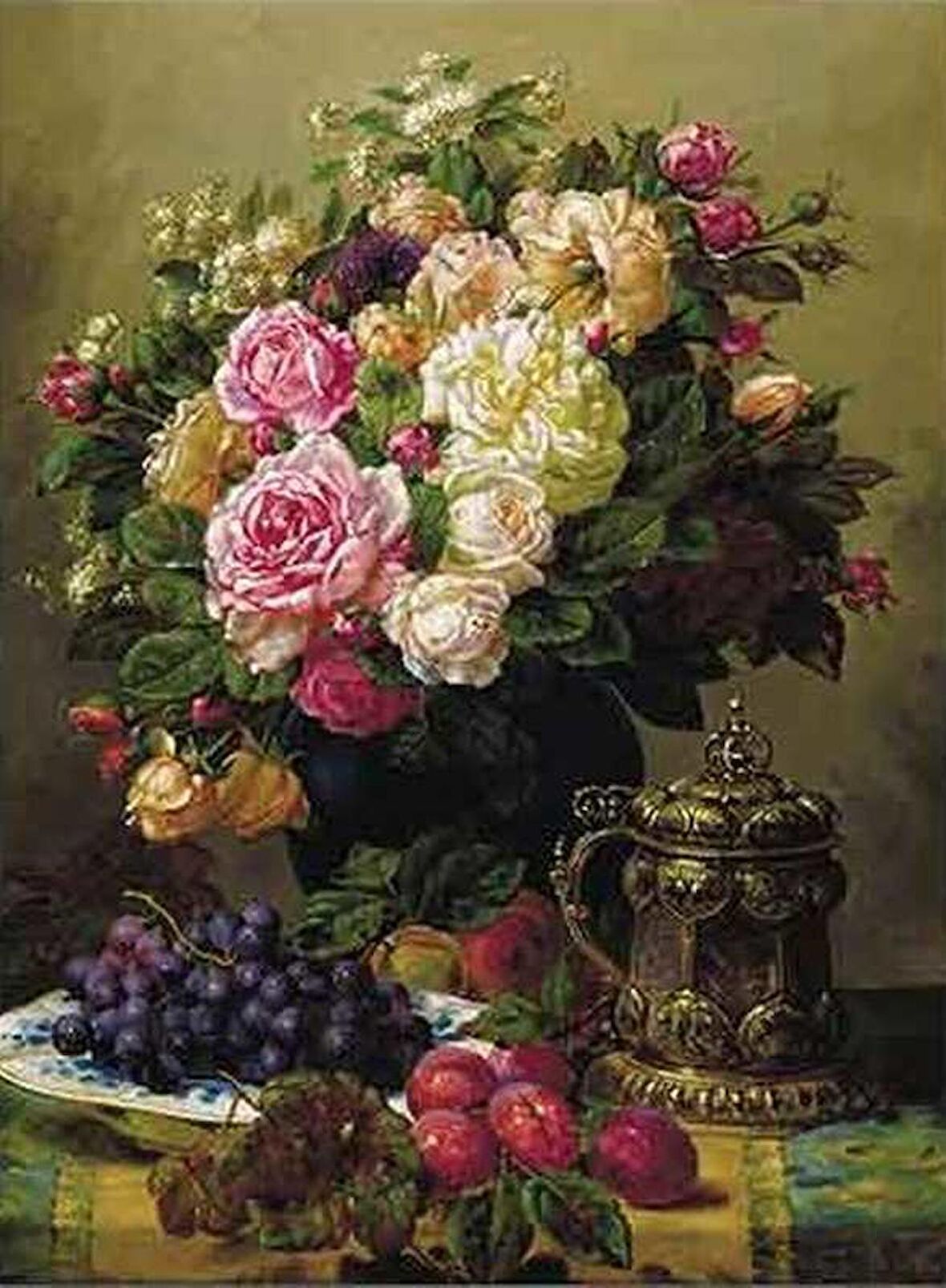 Movas Sanat Jean Baptiste Vazoda Çiçekler Elmas Mozaik Tablo / Boncuk Yapıştırma 45x60cm E20203022M
