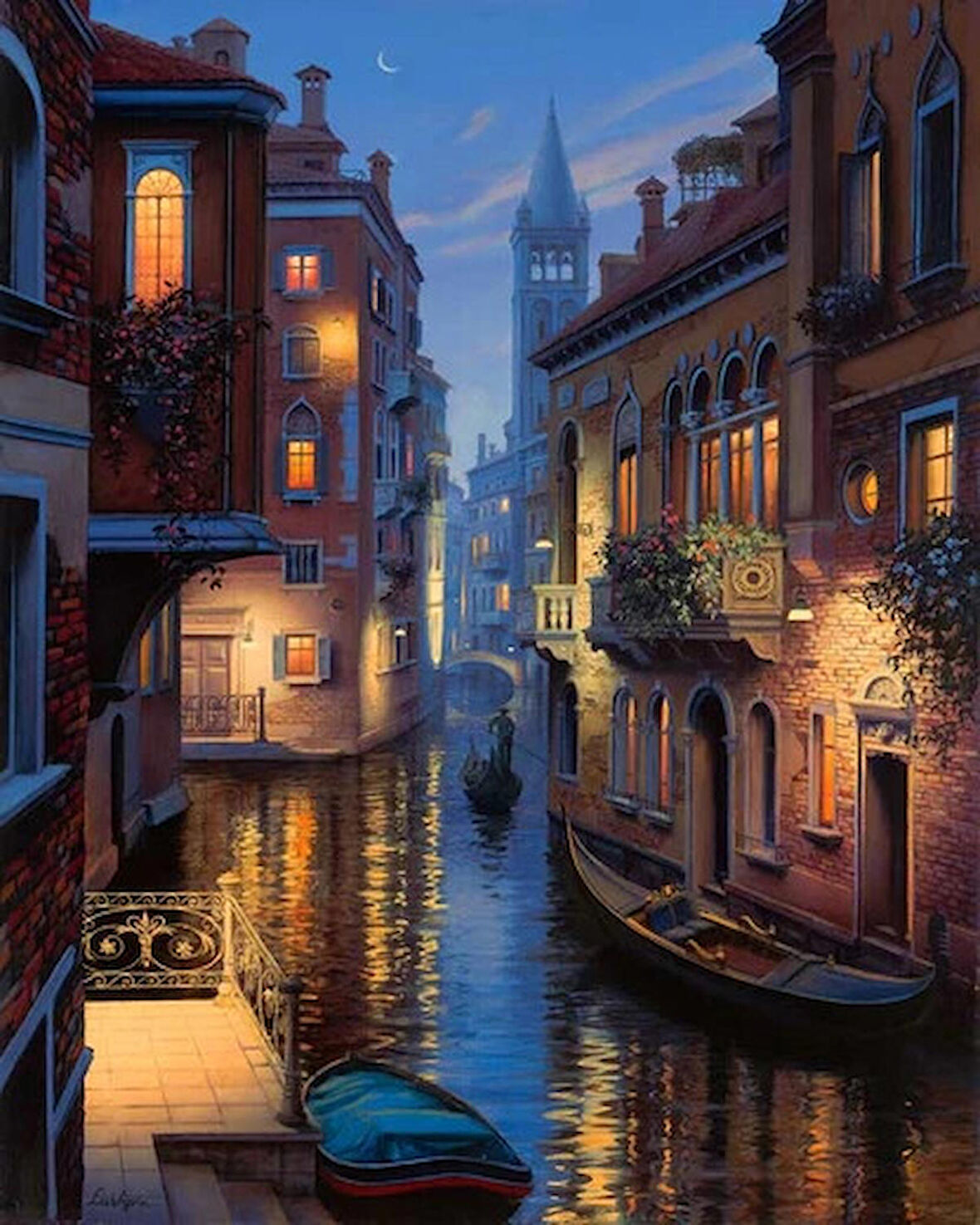 Movas Sanat Venedik Kanalları  Elmas Mozaik Tablo / Boncuk Goblen 40 x 50cm E20203105M