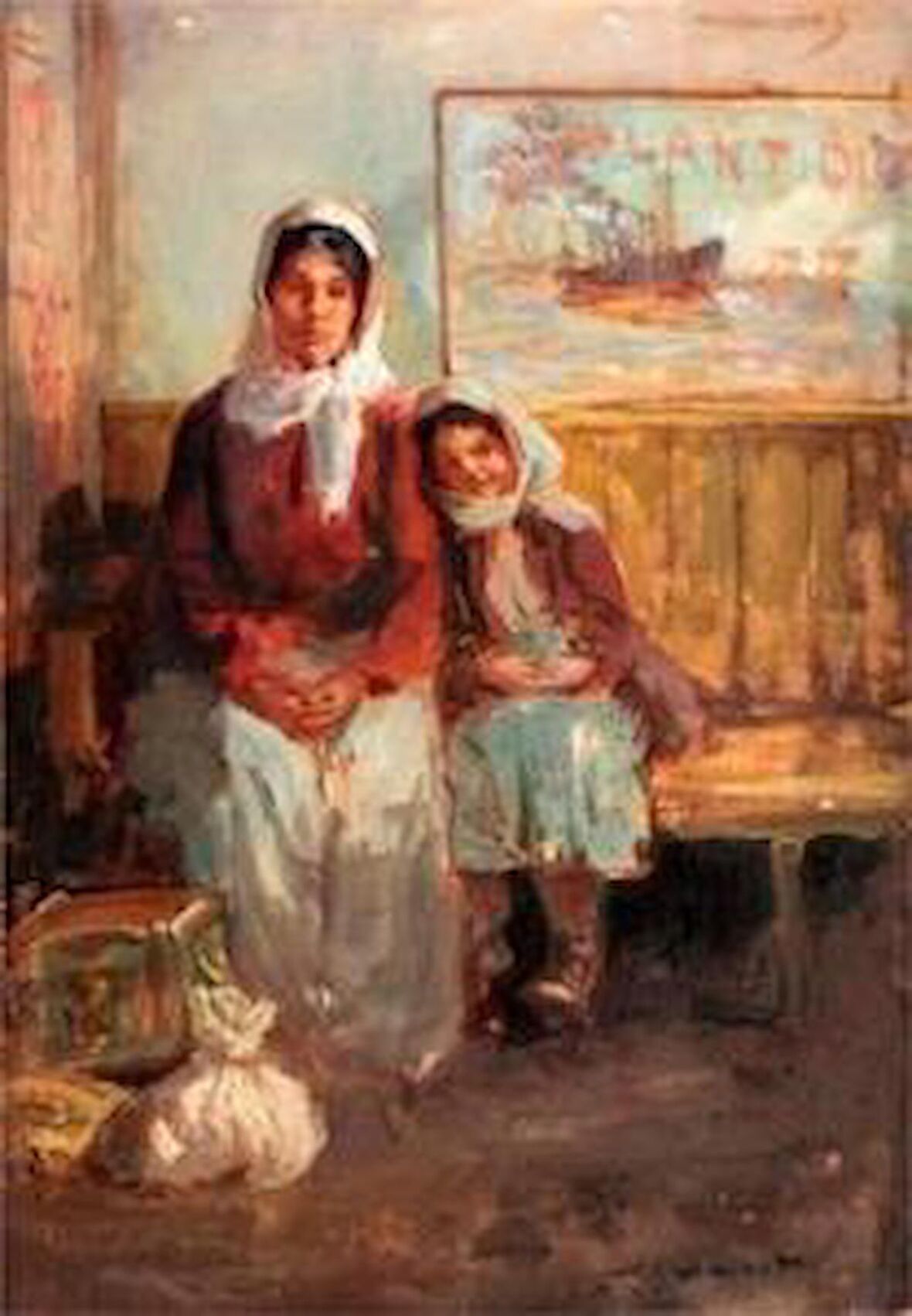 Movas Sanat Eski Zaman Annesi ve Kızı Elmas Mozaik Tablo / Boncuk Goblen 40x57cm E20203169M