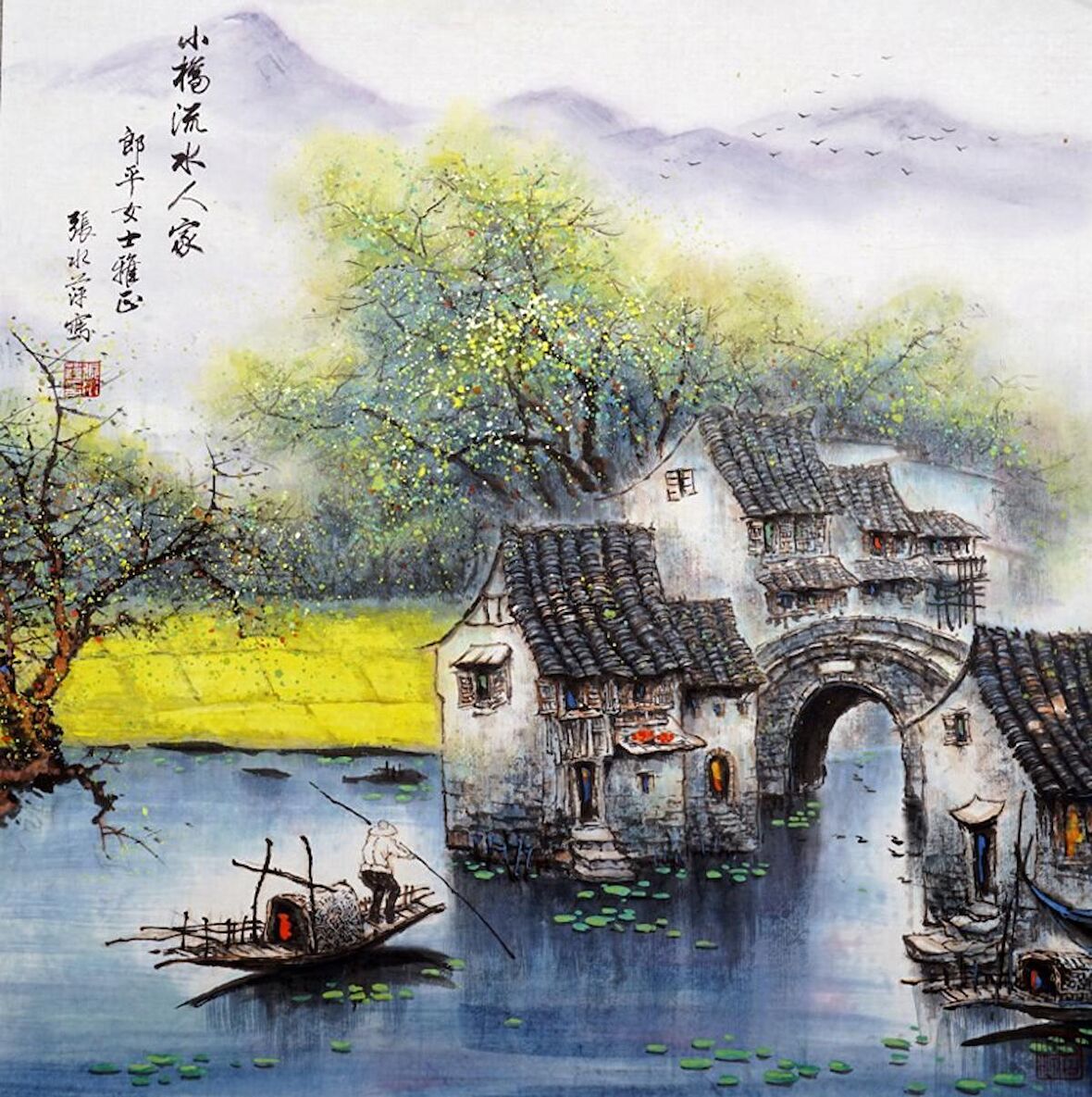 Movas Sanat Geleneksel Bir Çin Göl Manzarası Elmas Mozaik Tablo / Mozaik Puzzle 50x49cm E2020146