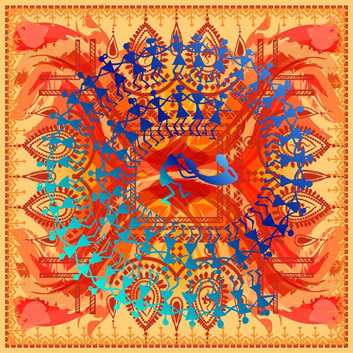 Movas Sanat Hindistan Sakinlerinin Kırsal Yaşamı Elmas Mozaik Tablo / Mozaik Puzzle 52x52cm E2020162
