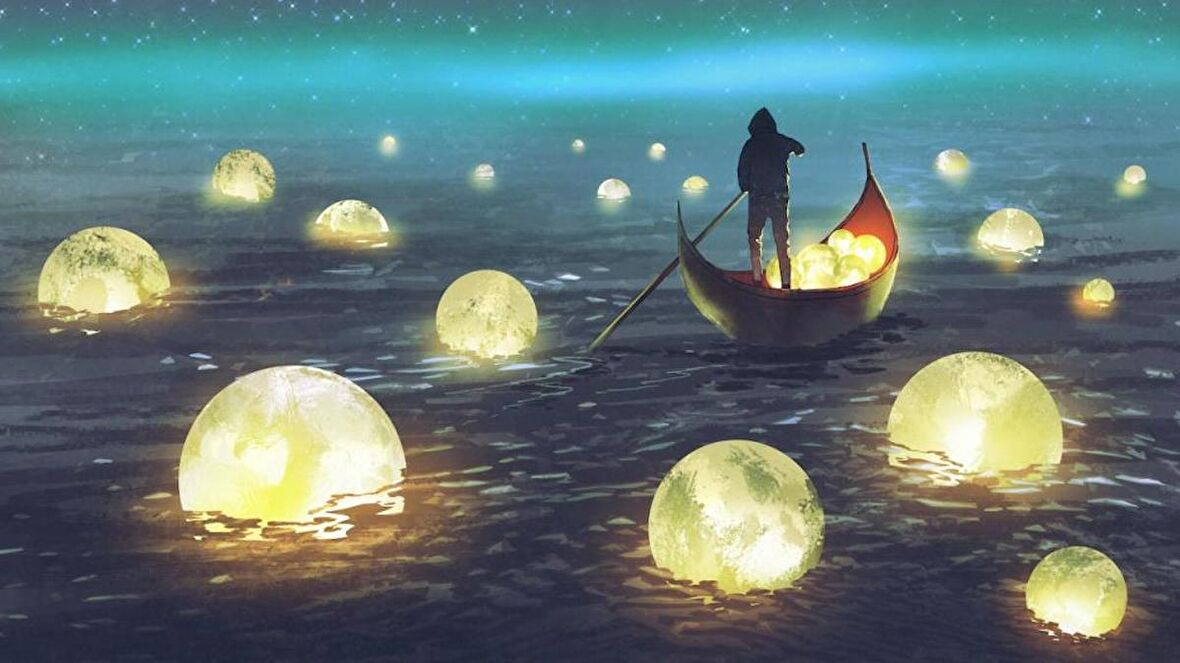 Movas Sanat Denize Düşen Uyduları Toplayan Adam Elmas Mozaik Tablo / Mozaik Puzzle 47x26cm E2020379