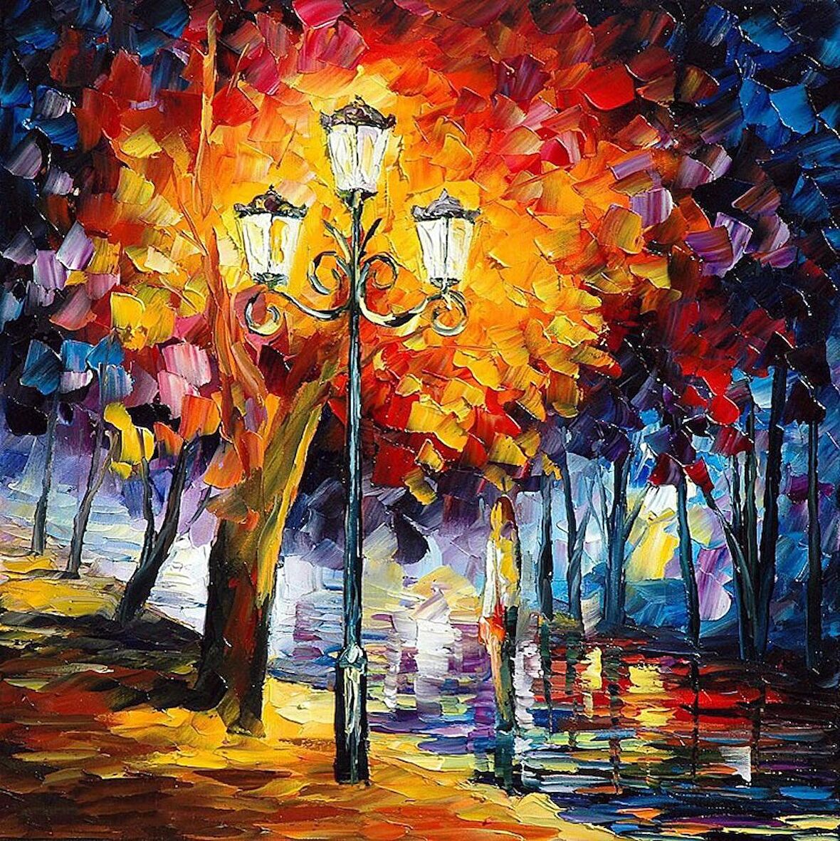 Movas Sanat Gece Parkta Yalnız Yürürken Elmas Mozaik Tablo / Hobi / Mozaik Puzzle 50x50cm E2020458