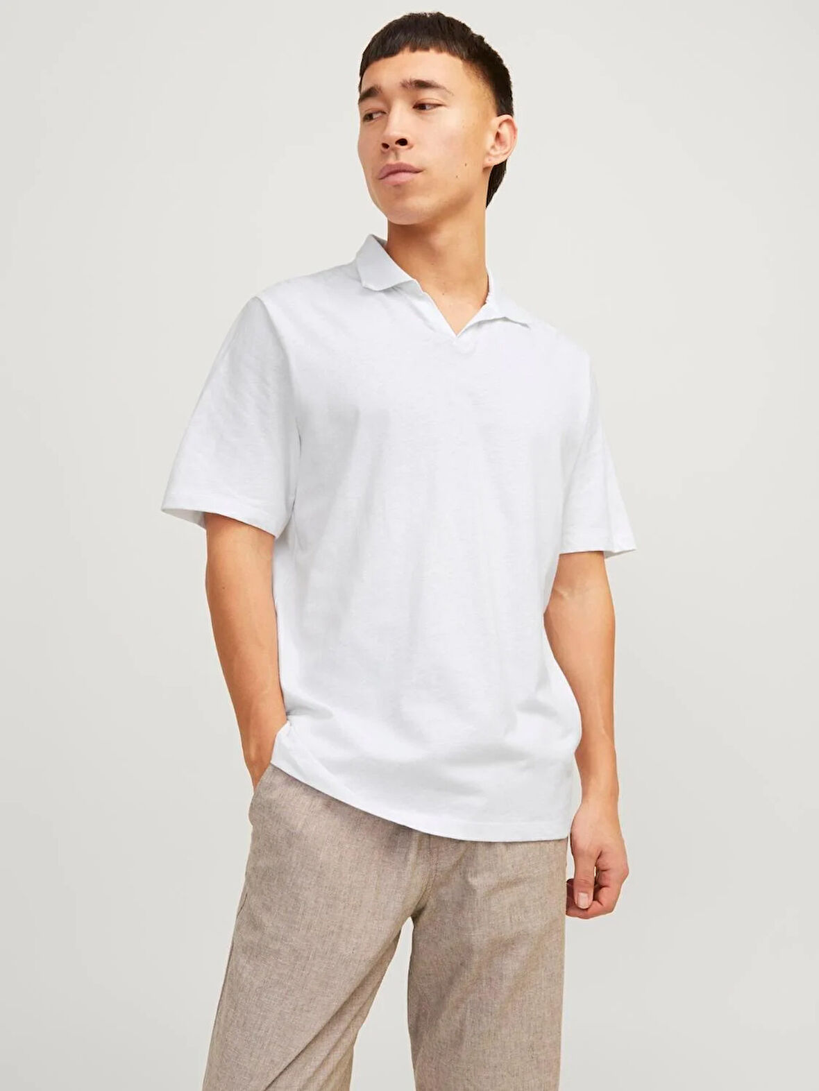 JJESUMMER LINEN POLO SS LN White
