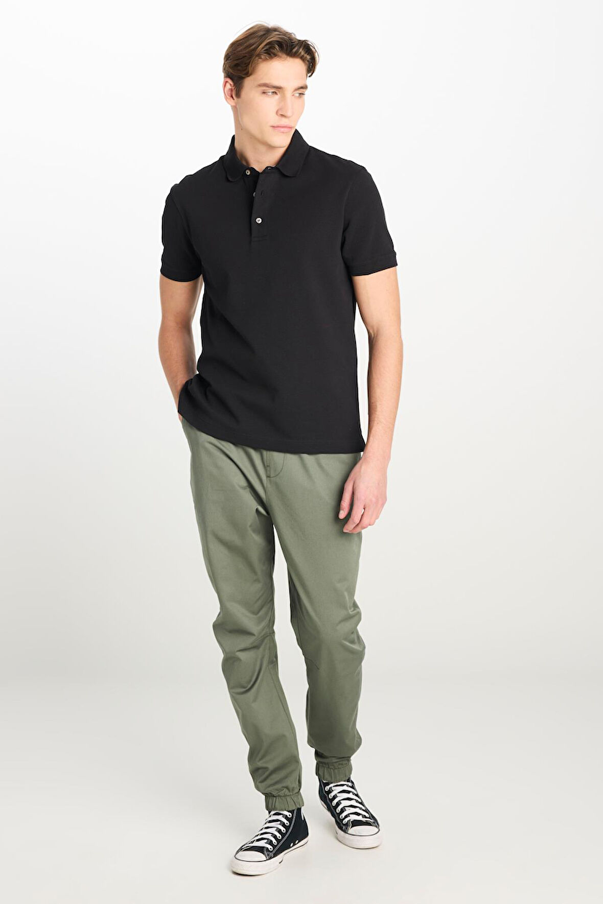 Erkek Regular Fit Polo T-shirt Black