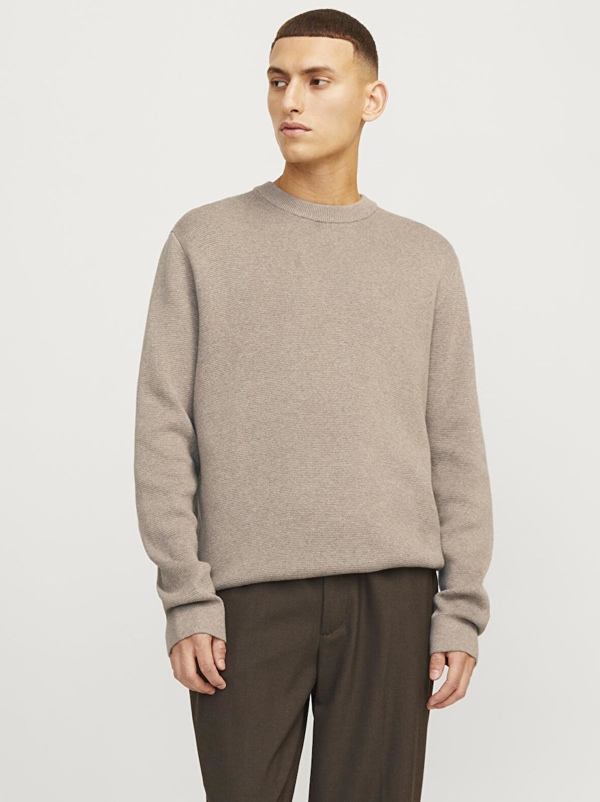 JPRBLAMILANO STITCH KNIT CREW NECK SN Greige