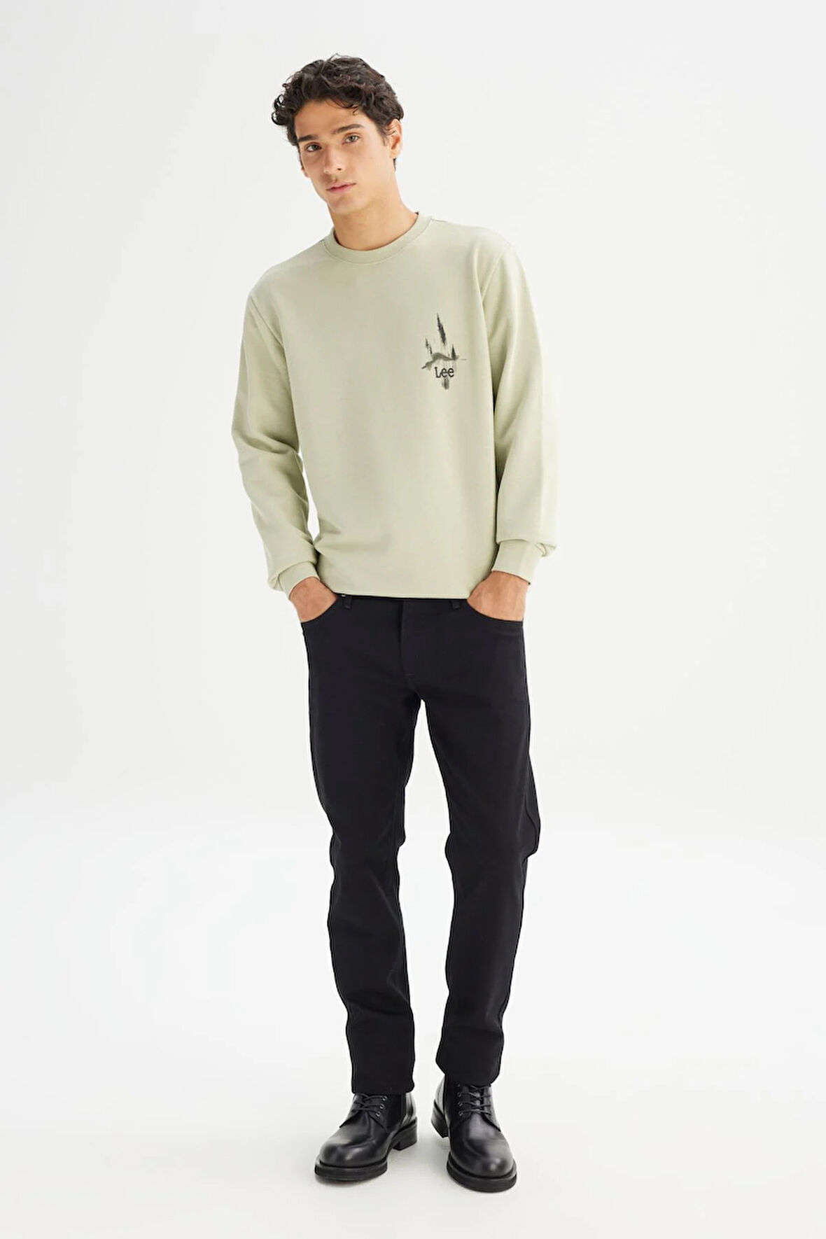 Erkek Baskılı Sweatshirt Light Green