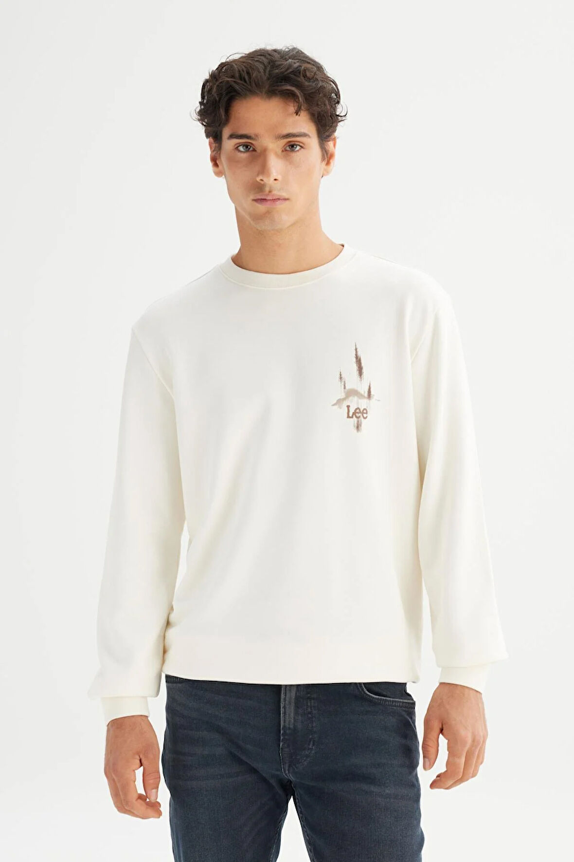Erkek Baskılı Sweatshirt Ecru