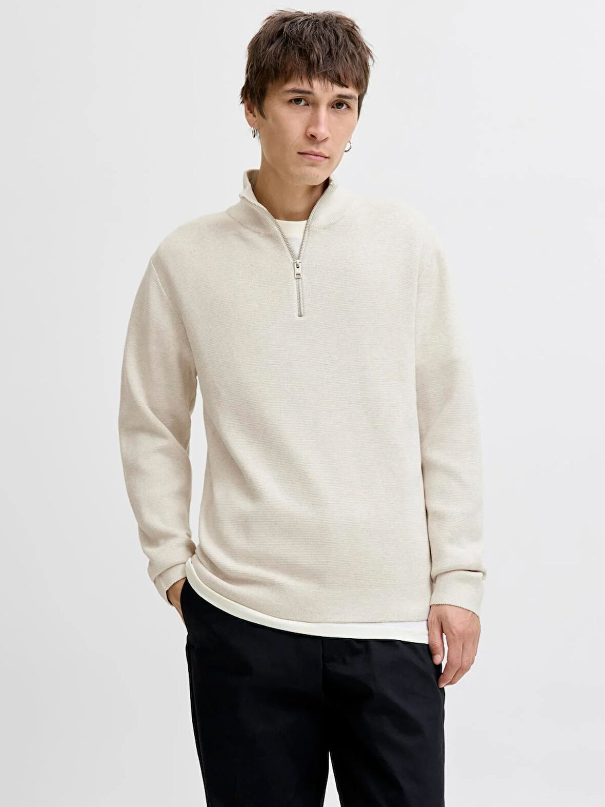 JPRBLAMILANO STITCH KNIT HALF ZIP SN Cloud Dancer