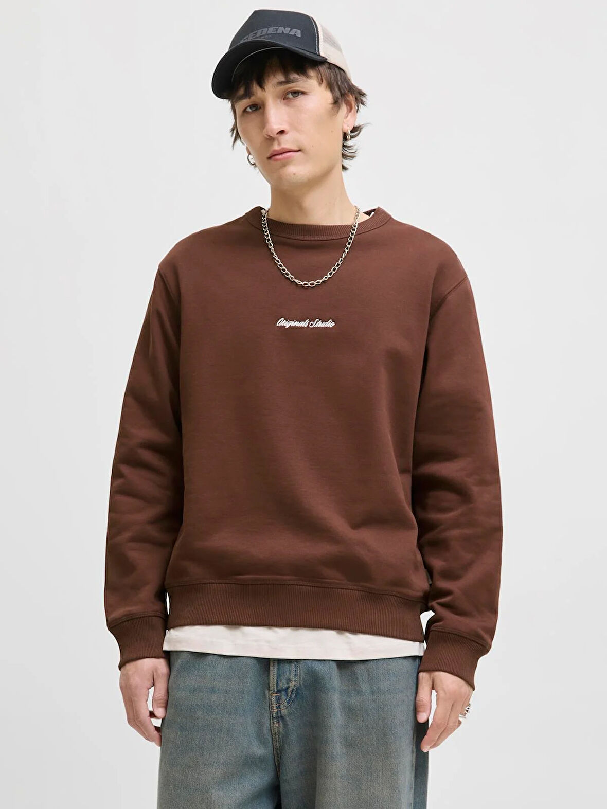 JORNORREBRO EMB SWEAT CREW NOOS Deep Mahogany