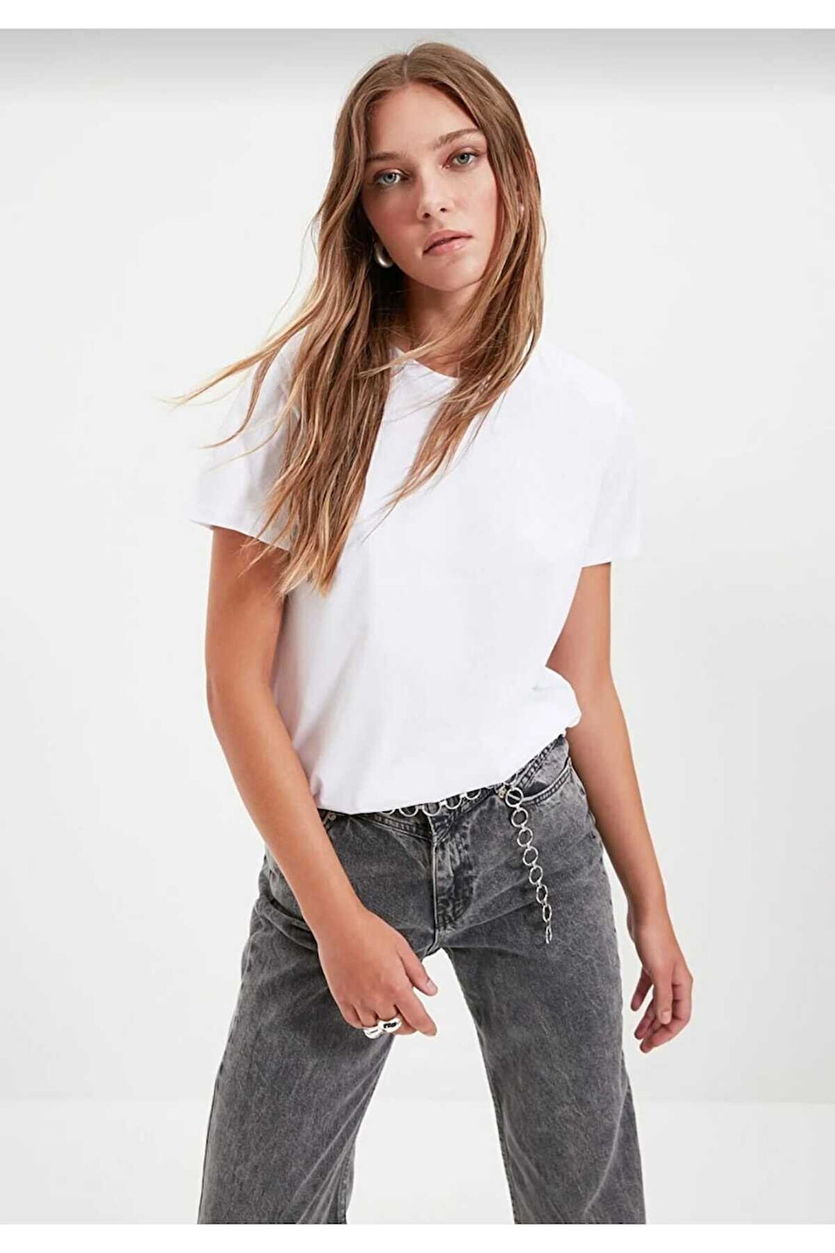 %100 Pamuk süper kalite kadın tişört düz renk Beyaz bisiklet yaka organik pamuk penye t-shirt