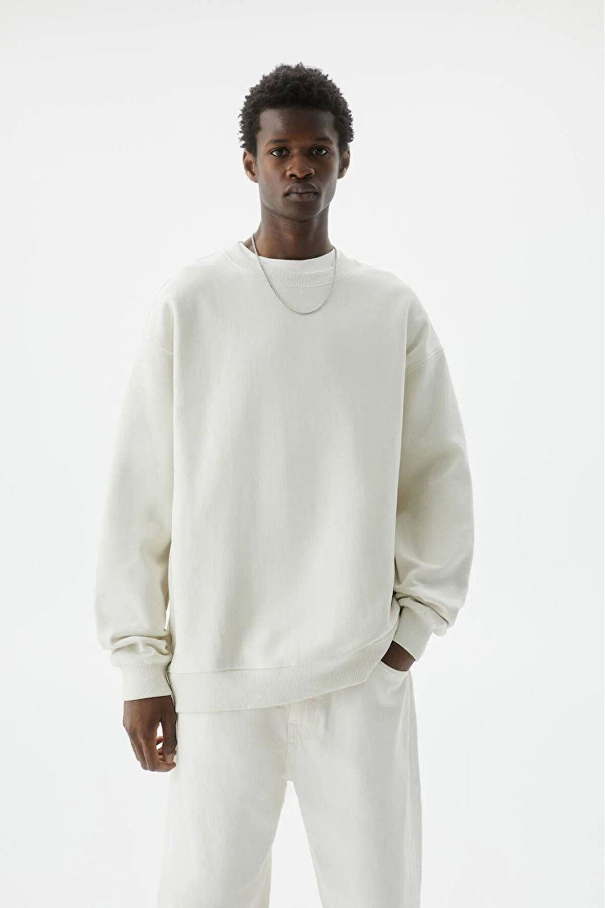 X Serüven Erkek 3 iplik Yüksek Kalite %100 Pamuk Ekru Bisiklet Yaka Uzun Kol Basic Sweatshirt