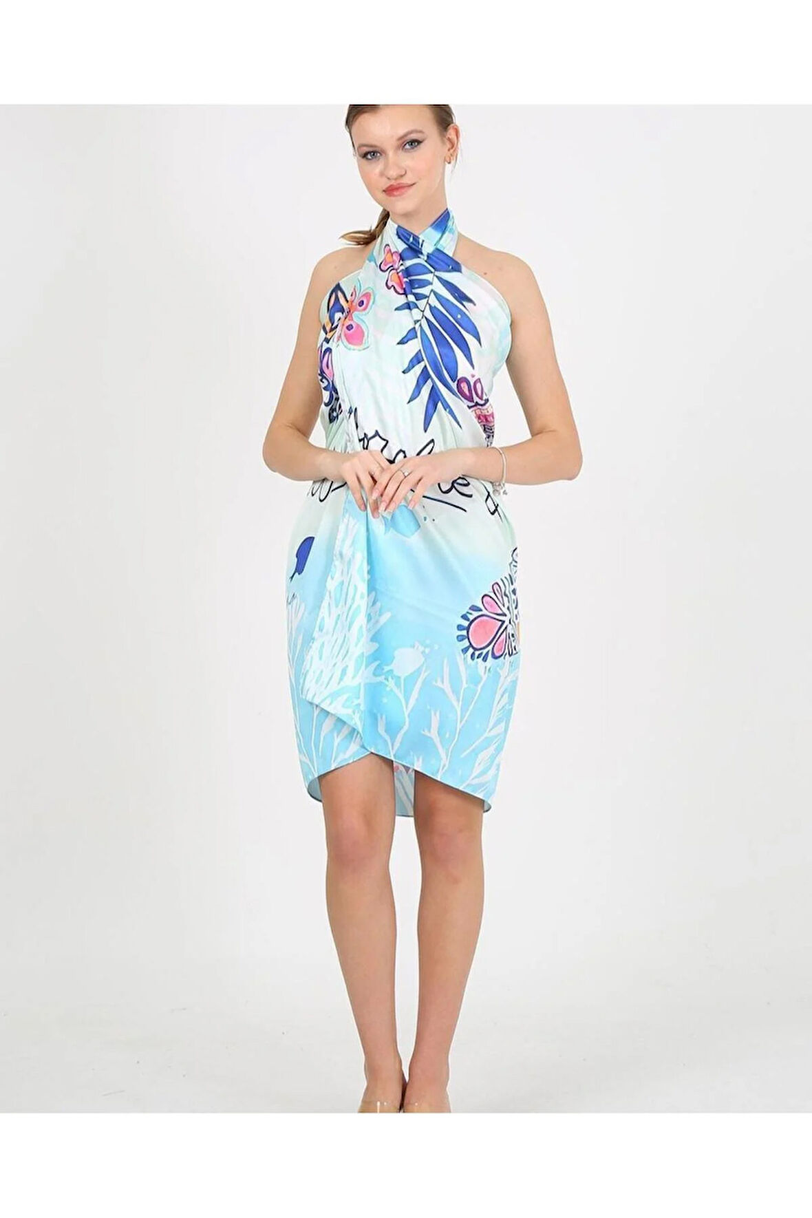 Yüksek Kalite Dijital Baskı Karışık Desen Plaj Pareo Iç Göstermeyen Parlak Kumaş-95cm*145cm