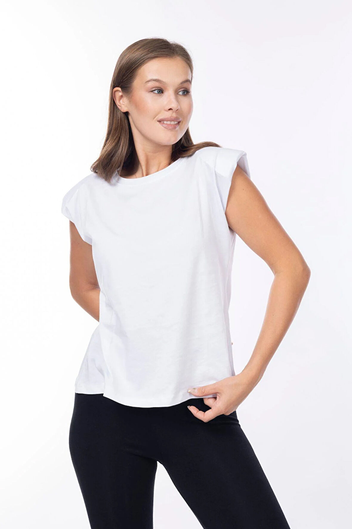 Kadın %100 Organik Pamuk Beyaz Omuz Vatkalı Kolsuz T-shirt