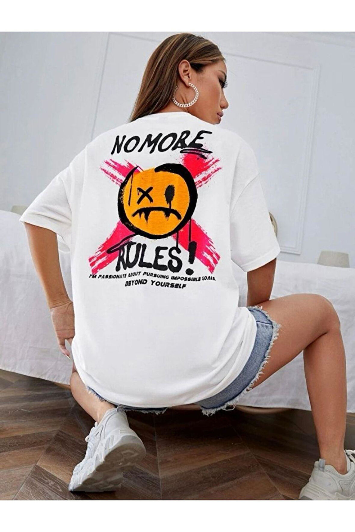 Ön Arka Baskılı %100 Pamuk Süper Kalite Penye Oversize T-shirt