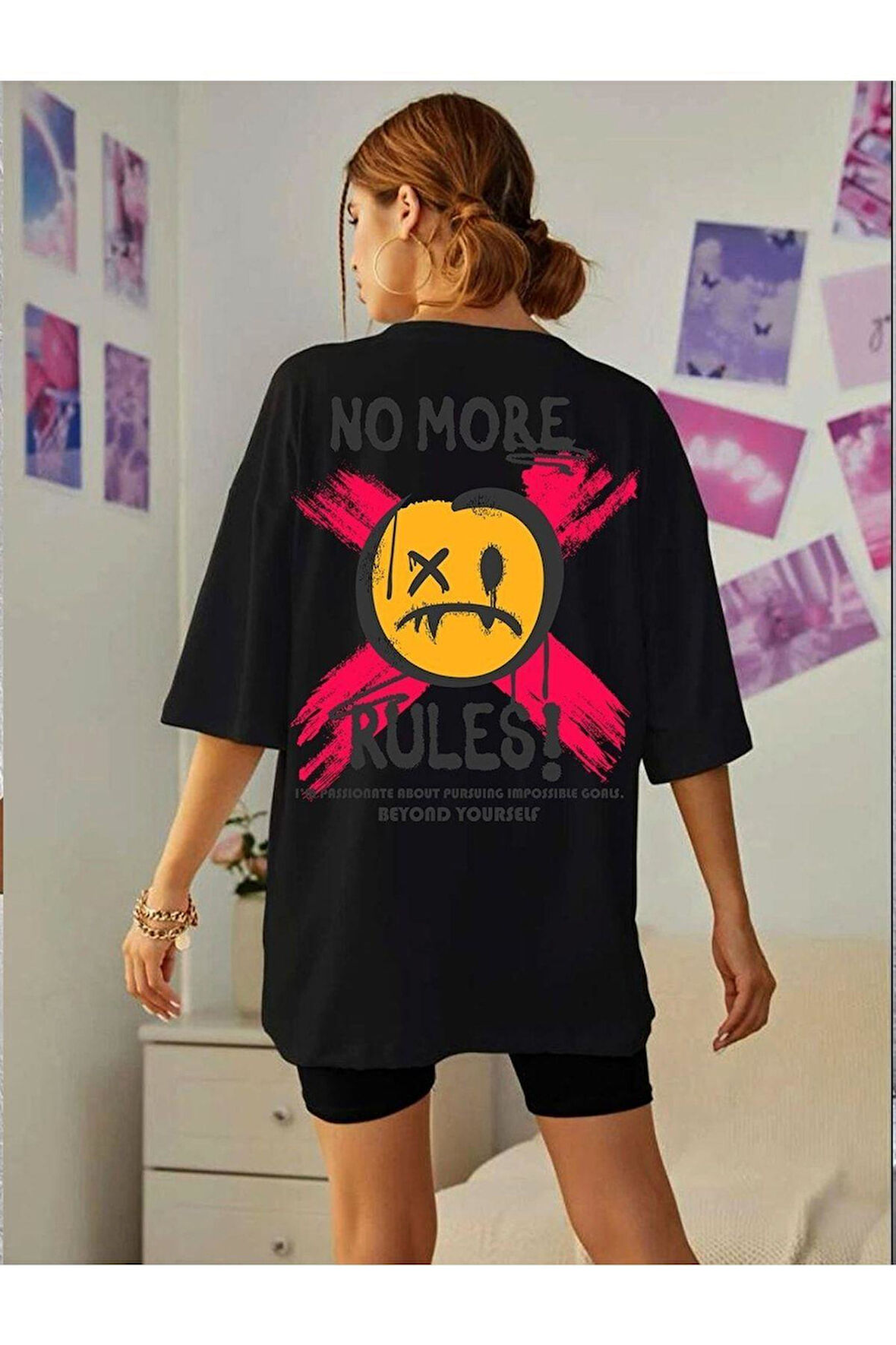 Ön Arka Baskılı %100 Pamuk Süper Kalite Penye Oversize T-shirt