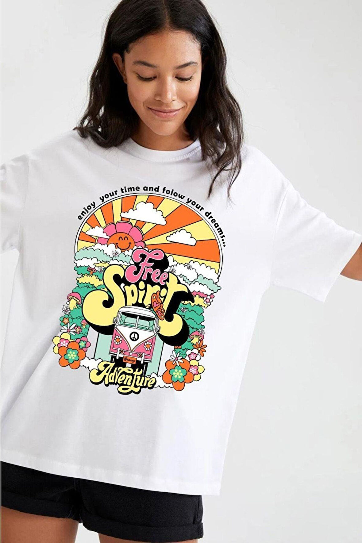 %100 Pamuk Süper Kalite Penye Oversize Baskılı T-shirt