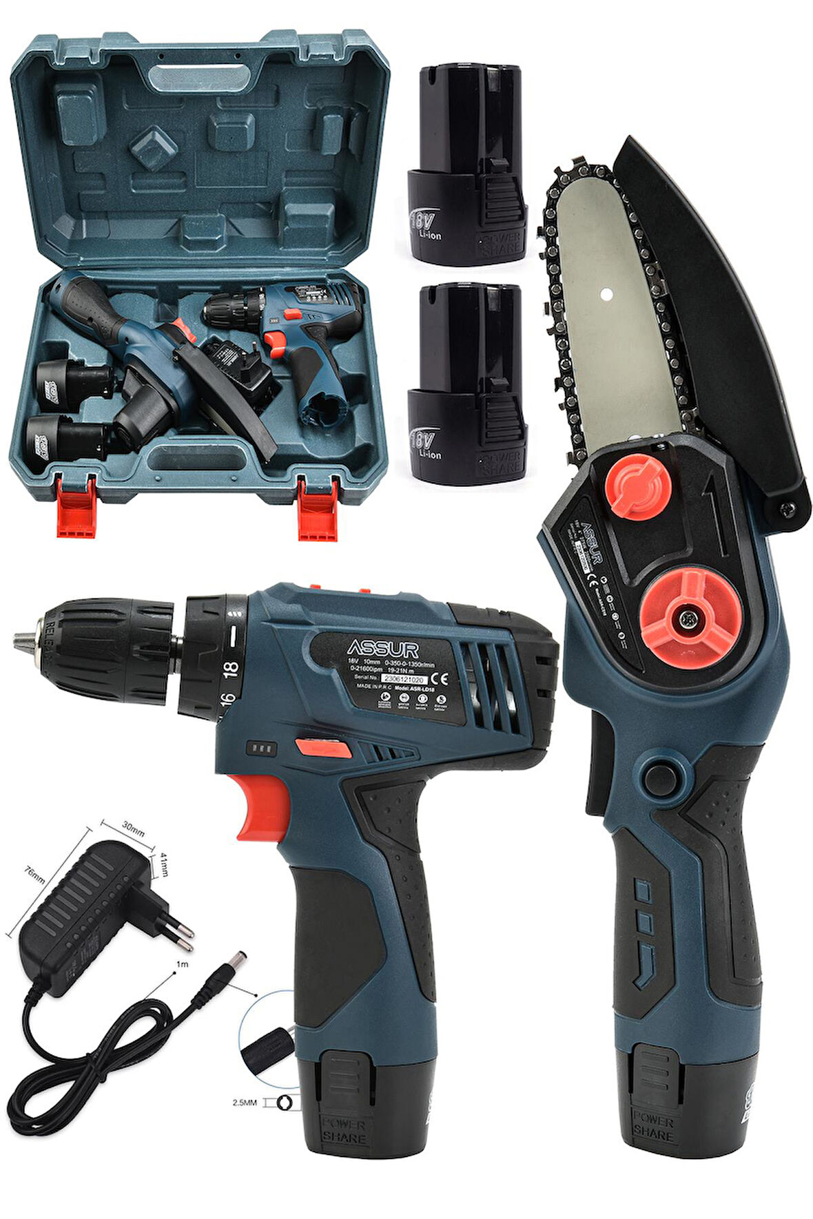 Assur  Set Şarjlı Matkap Vidalama  ve Şarjlı Ağaç Odun Dal Budama Testeresi