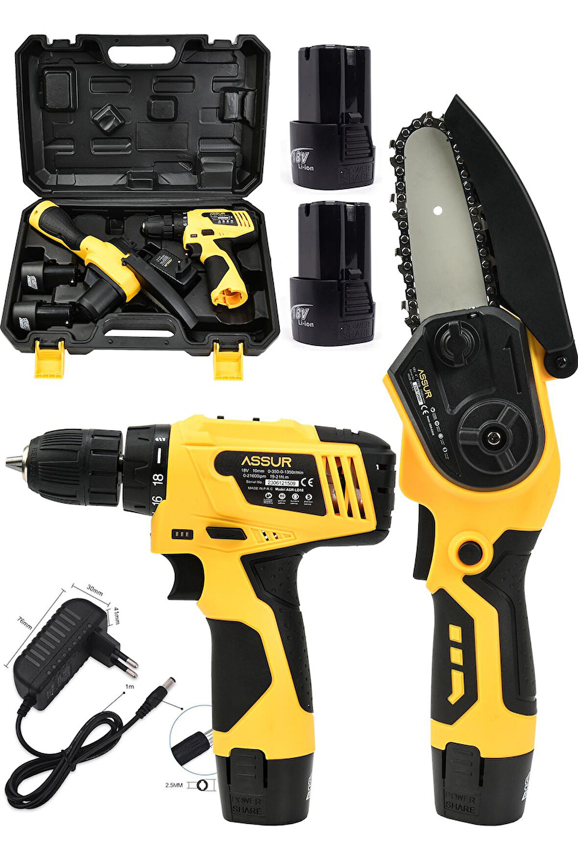 Assur  Set Şarjlı Matkap Vidalama  ve Şarjlı Ağaç Odun Dal Budama Testeresi