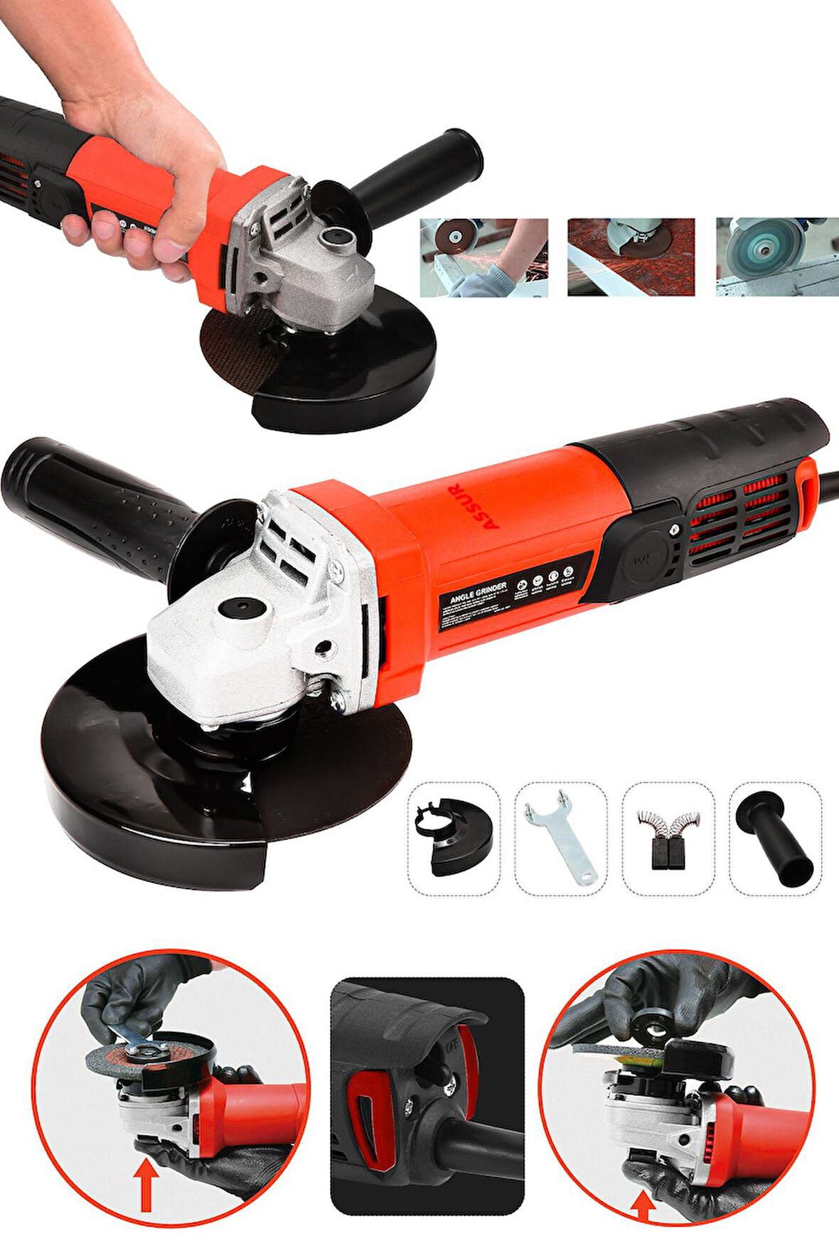 Assur Profesyonel 550W Avuç Taşlama Makinesi 125mm Bakır Sargılı Spiral