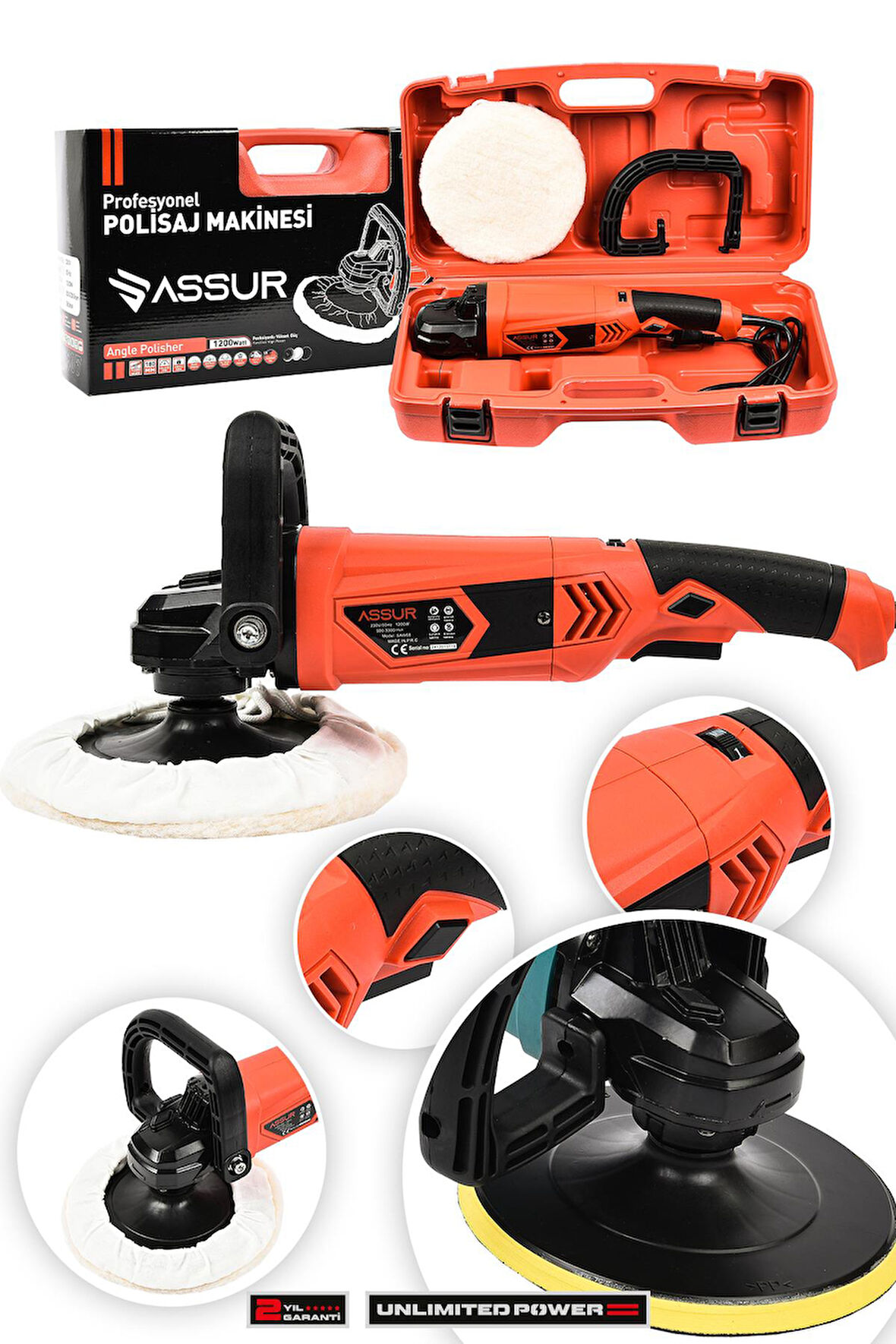 Assur Devir Ayarlı Polisaj Makinesi 6 Kademeli Pasta Cila Kiti 1300 Watt 180 mm