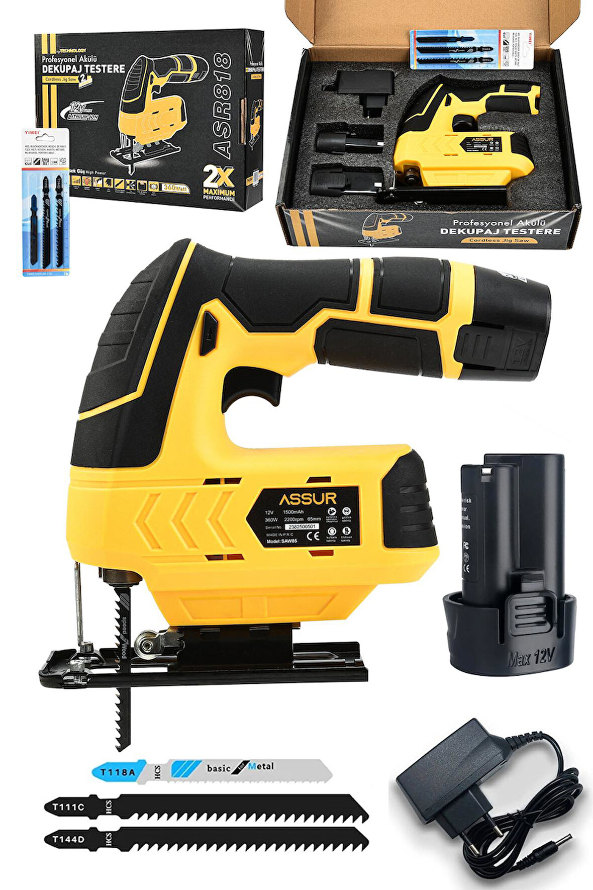 Assur Profesyonel 12 V Çift Akülü Şarjlı Dekupaj Testere Makinesi