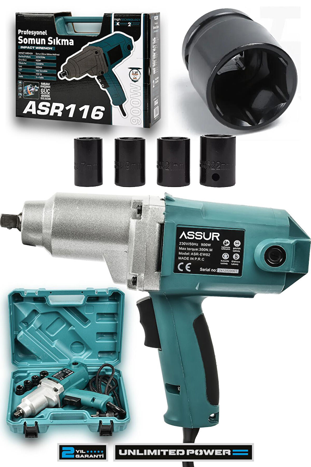 Assur Elektrikli 900W 300 Nm Somun Sıkma Sökme Makinesi