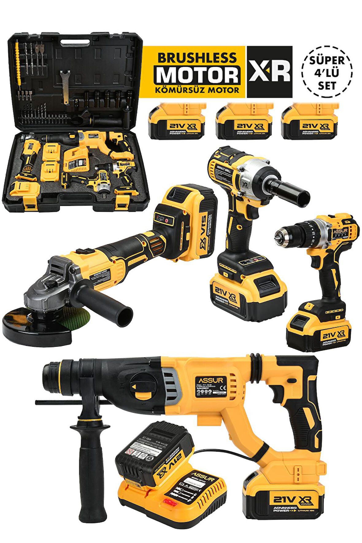 Assur Süper 4'lü Set Akülü Hilti Vidalama Taşlama ve Somun Sıkma Makinesi