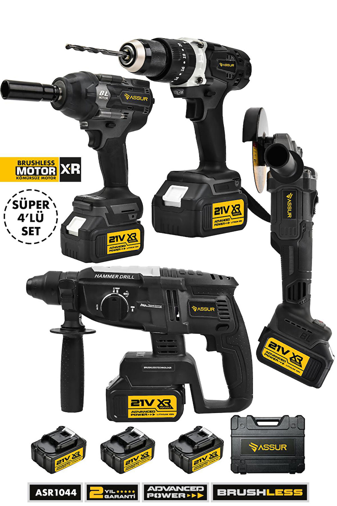 Assur Profesyonel 21V Akülü Vidalama Kırıcı Delici Hilti Somun Sökme Sıkma Taşlama 4'lü Set