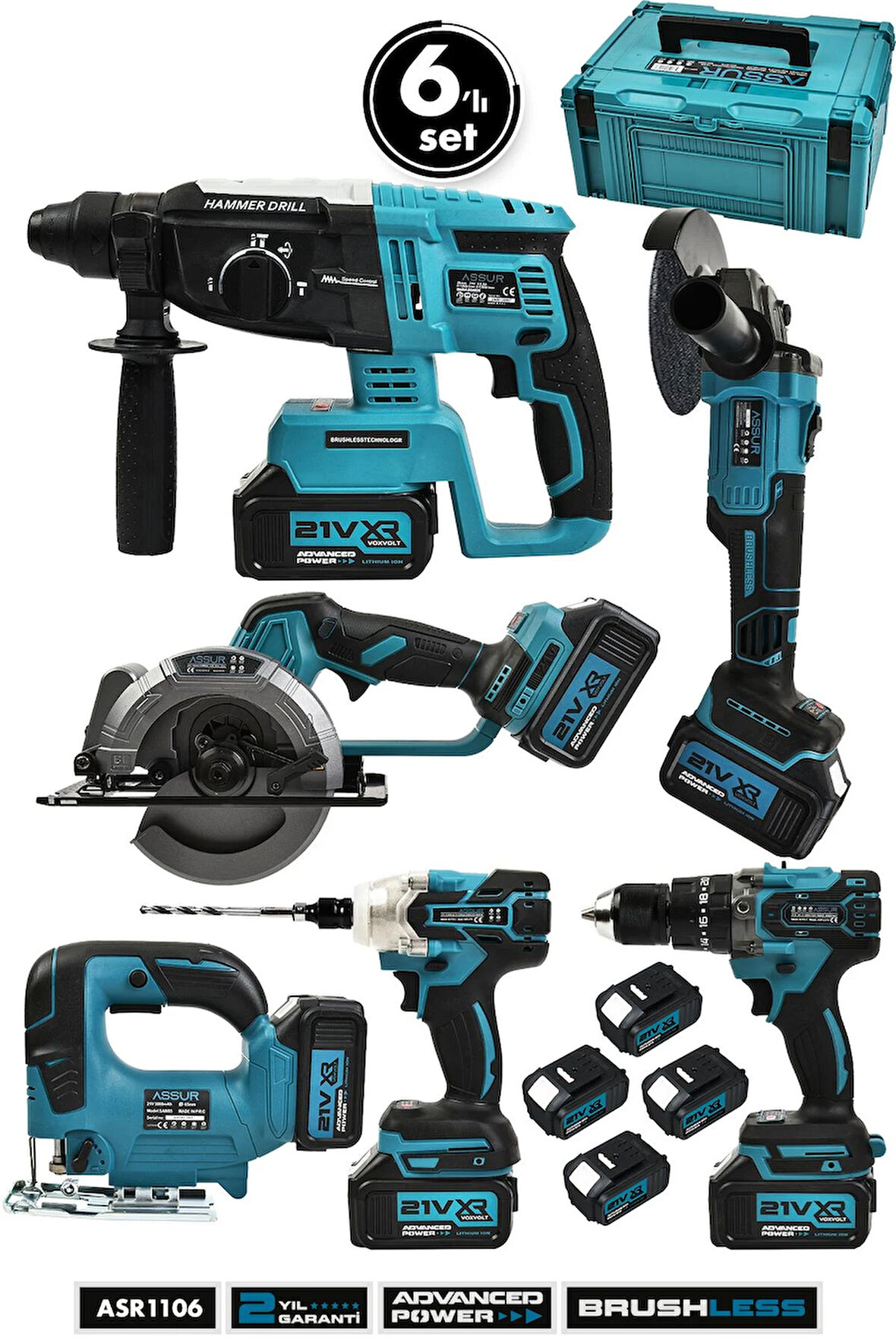 Assur 21V Akülü 6'lı Set Somun Sıkma Hilti Dekupaj Testere Akülü Vidalama Daire Testere Taşlama