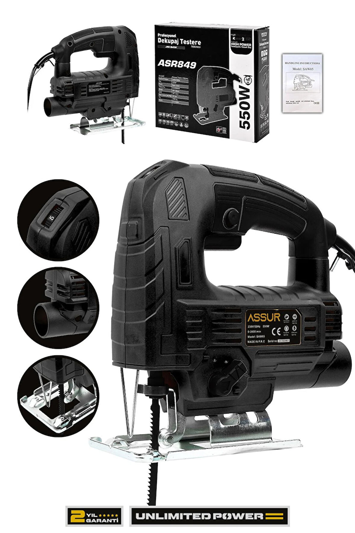Assur 550W Devir Ayarlı Dekupaj Testere Makinesi