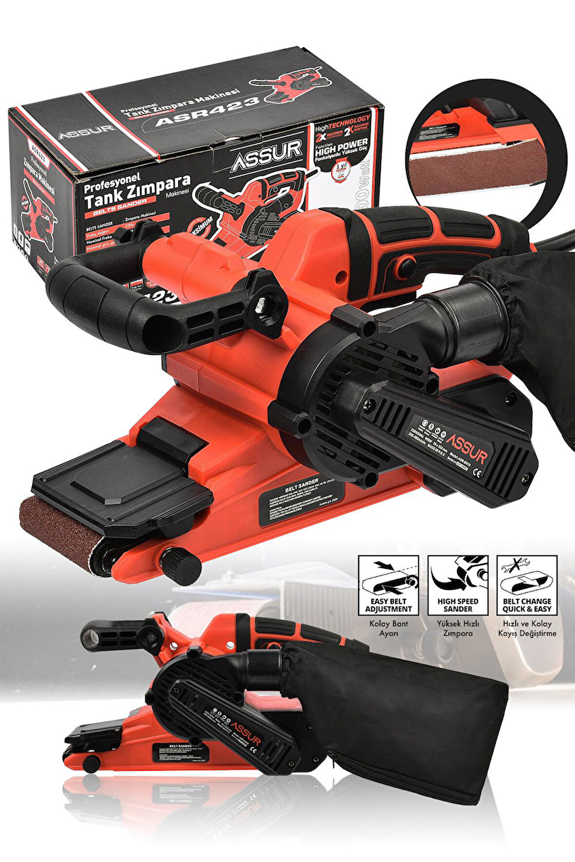 Assur 230V Elektrikli Vakumlu Tank Zımpara Makinesi