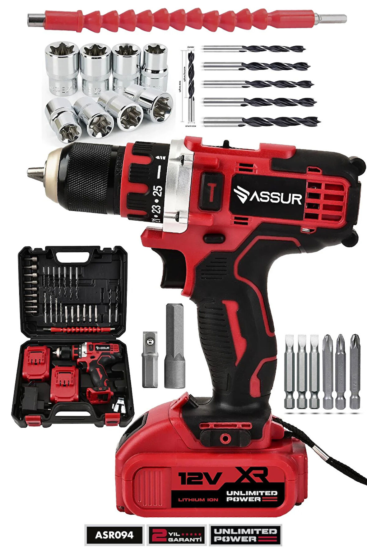 Assur 12V Çift Akü Şarjlı Matkap Metal Şanzıman Akülü Vidalama
