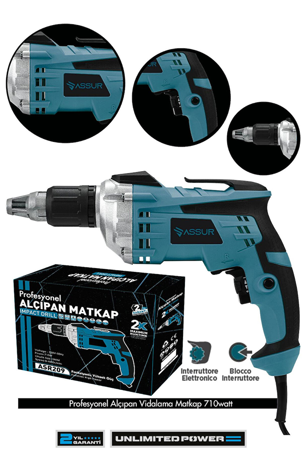 Assur Pro 710W Elektirikli Matkap 90N.m Alçıpan Vidalama Tabancası