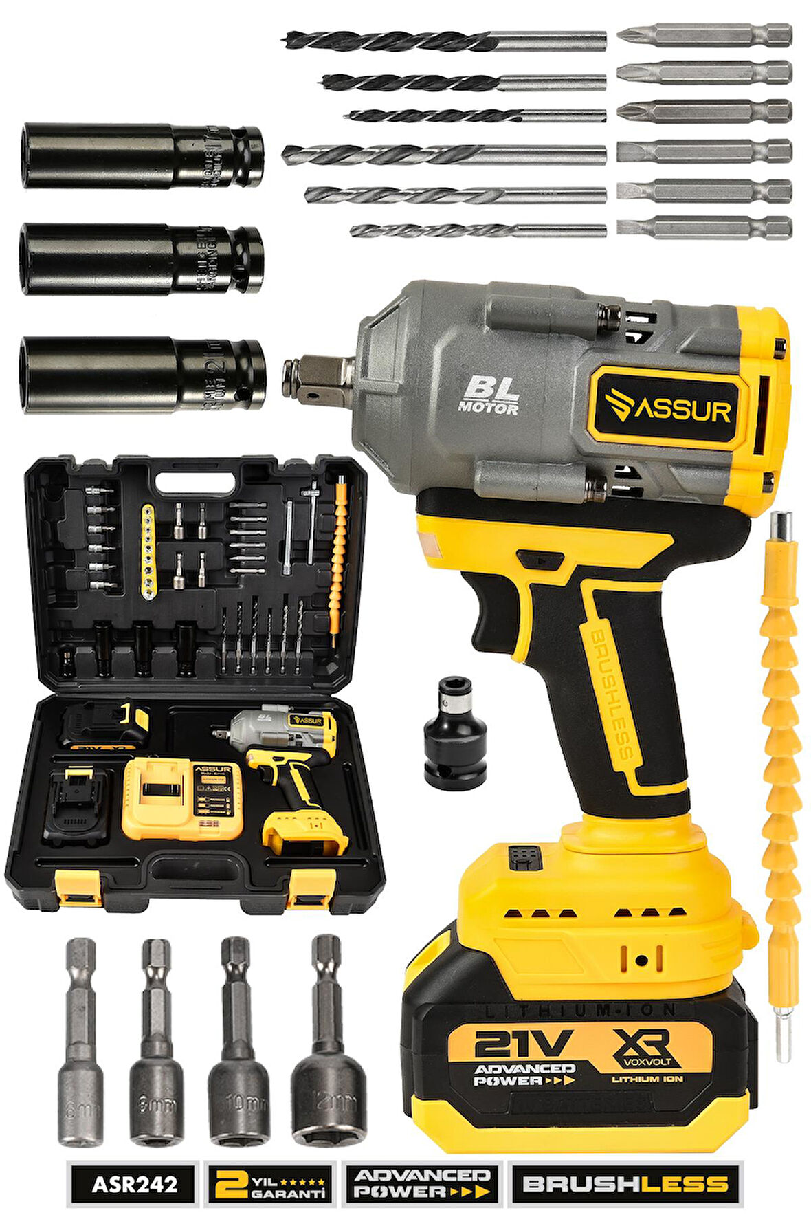 Assur 21V Çift Akülü Şarjlı Matkap 1100Nm Torklu Somun Sıkma Sökme